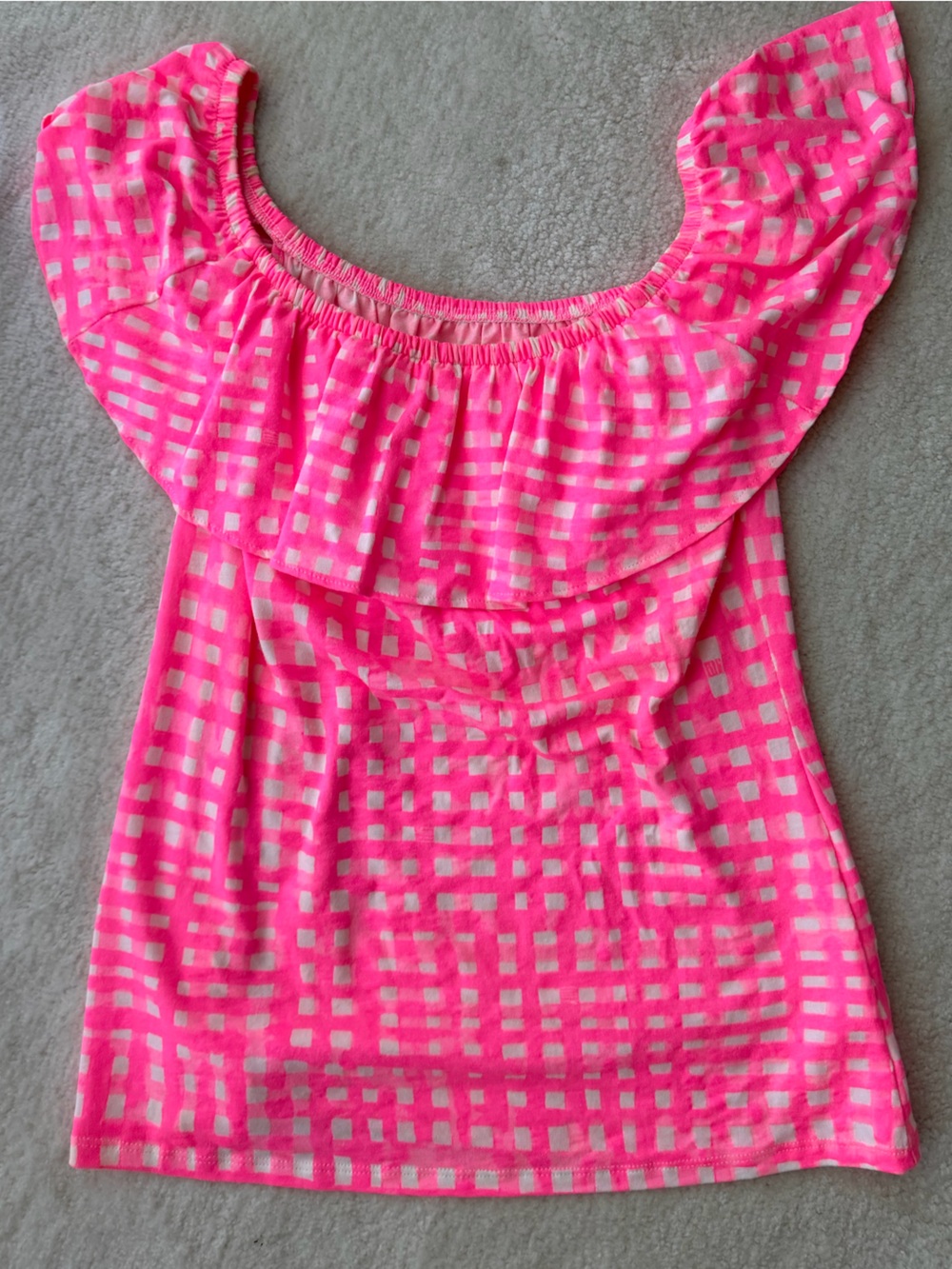 Lilly Pulitzer Neon Pink Check Off-Shoulder Ruffle Camisole